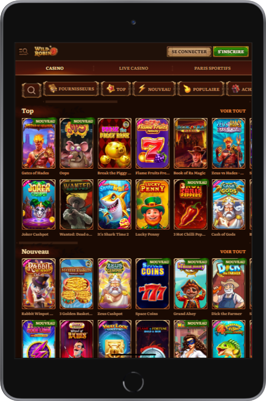 Jeux sur l’Application Wild Robin Casino France
